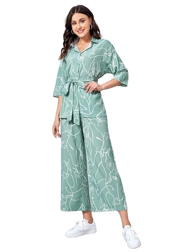 GRECIILOOKS Co Ord Set for Women | Stylish Korean Summer Outfit | Casual Long Shirt | Shirt T-Shirt for Girl & Woman | Top Pant Set | Trendy Travel & Streetwear Look for Girls | Hangouts | Picnic | Vacation Wear | 3/4 Half Sleeeve
